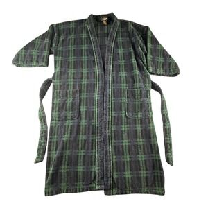 BILL BLASS Robe One Size Green Plaid Cotton Belted Lounge Bathrobe